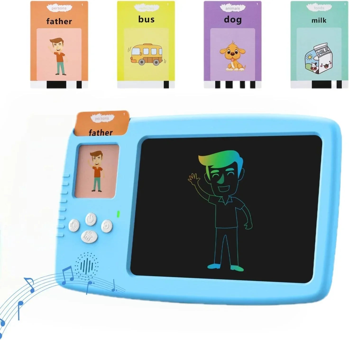 EARLY EDUCATION DEVICE - Talking Flash Cards with LCD Writing Tablet 2 in 1, Sensory Toys for Boys and Girls (Multicolor) - Jaiman Toys