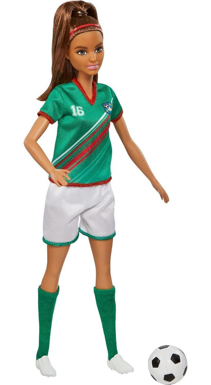 Barbie® Soccer Doll, Brunette Ponytail, Colorful #16 Uniform, Soccer Ball, Cleats, Tall Socks, Great Sports-Inspired Gift for Ages 3 and Up - Jaiman Toys