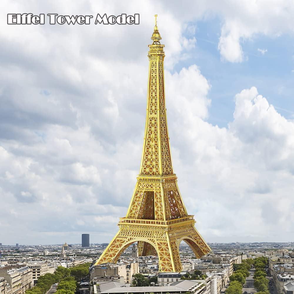 Piececool 3D Metal Puzzle Eiffel Tower (Large Gold Edition) Landmark Model – 96 Pieces – Level 3 Difficulty – Stainless Steel DIY Architecture Model Kit-Age14+