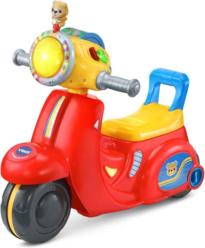VTech 2-in-1 Map and Go Scooter for Toddlers | Interactive Ride-On & Push Scooter with Lights, Music, Learning Activities & Pretend Navigation | Red