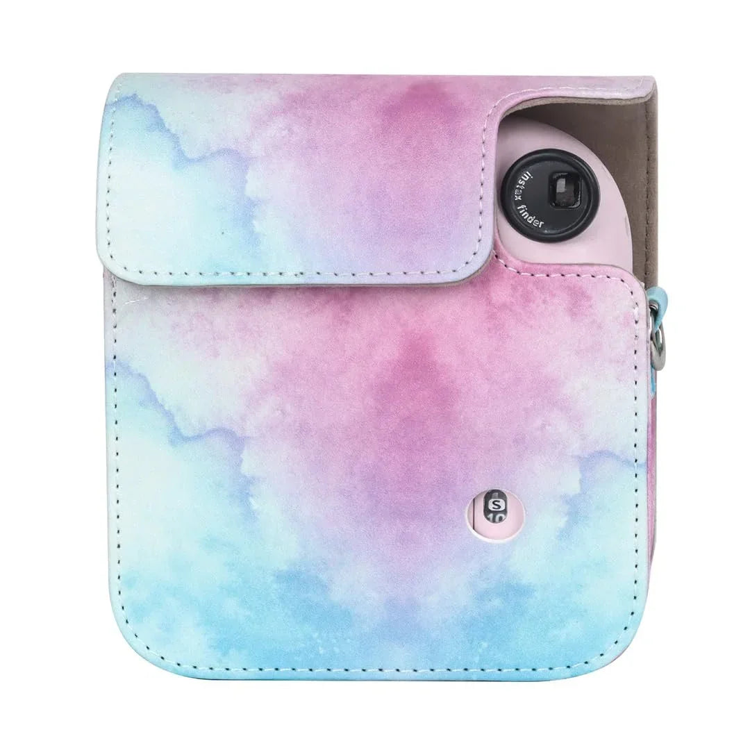 Blue Pink Painting Charm – Rainproof PU Leather Case for Instax Mini 12 with Adjustable Strap - Jaiman Toys