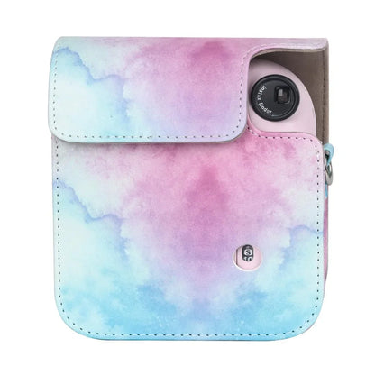 Blue Pink Painting Charm – Rainproof PU Leather Case for Instax Mini 12 with Adjustable Strap - Jaiman Toys