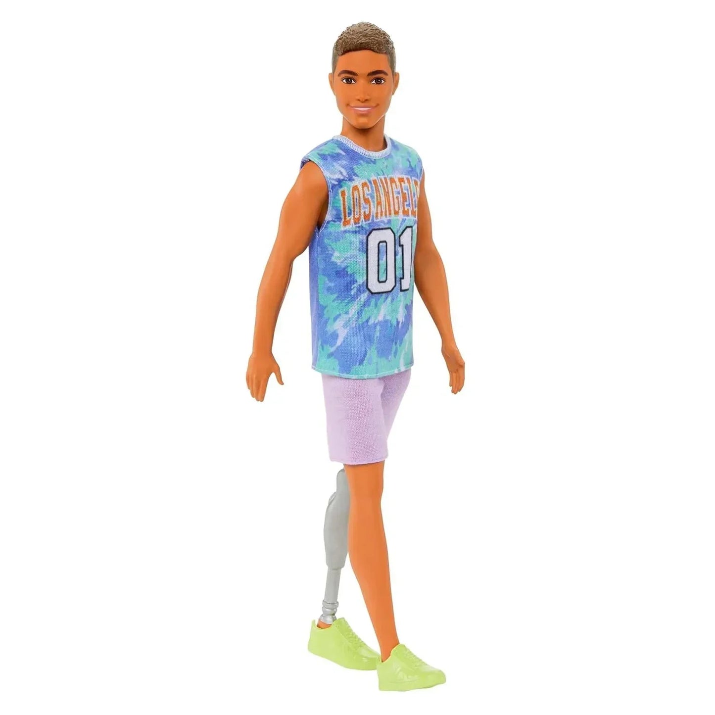 Barbie® Ken® Fashionistas™ Doll #212 with Prosthetic Leg, Wearing Los Angeles Jersey and Purple Shorts with Sneakers - Jaiman Toys