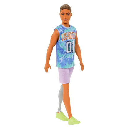 Barbie® Ken® Fashionistas™ Doll #212 with Prosthetic Leg, Wearing Los Angeles Jersey and Purple Shorts with Sneakers - Jaiman Toys