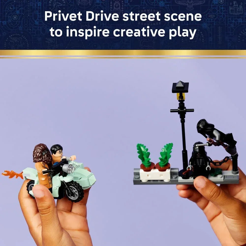 LEGO 76459 Harry Potter Hagrid & Harry's Privet Drive Escape - Motorbike Toy with 4 Minifigures incl. 2 Death Eaters, plus a Street Scene - Gift for 8+ Year Old Girls, Boys & Fans