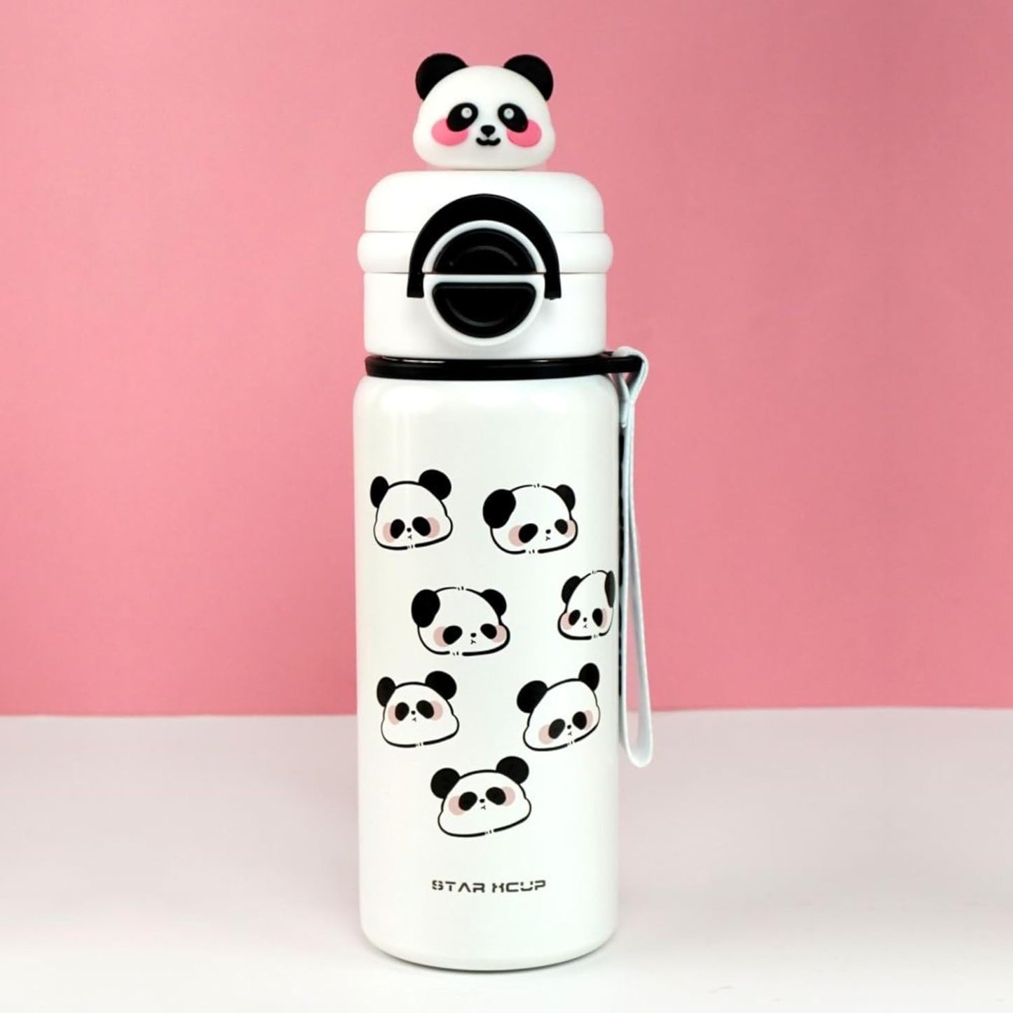Panda Kids Water Bottle 500ML with Straw Lid – Leakproof Cartoon School Water Bottle for Children (White)