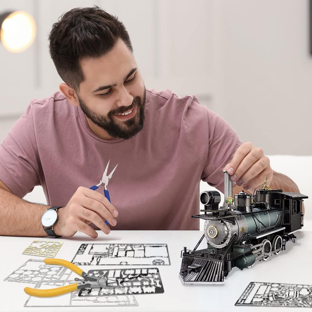 Piececool 3D Metal Puzzle Mogul Steam Engine Locomotive Model – 282 Pieces – Level 3 Difficulty – Stainless Steel DIY Train Model Kit- Age16+
