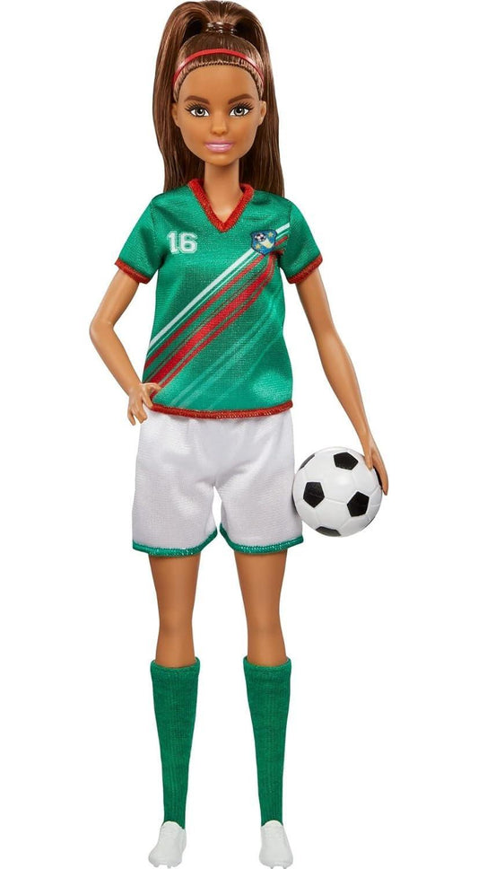 Barbie® Soccer Doll, Brunette Ponytail, Colorful #16 Uniform, Soccer Ball, Cleats, Tall Socks, Great Sports-Inspired Gift for Ages 3 and Up - Jaiman Toys