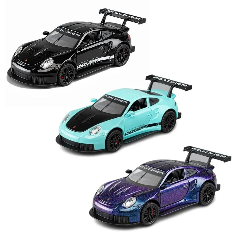 1:32 Porsche 911 GT3 RS Diecast Metal Pull Back Car Model – Openable Doors, Sound & Light | Toy & Collectible (Black) - Jaiman Toys