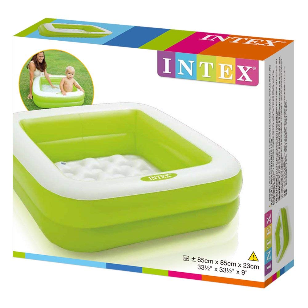 Intex 57100 Inflatable Square Swimming Pool 34" x 34" x 10" – Kids & Family Outdoor Garden Pool for Summer Water Fun