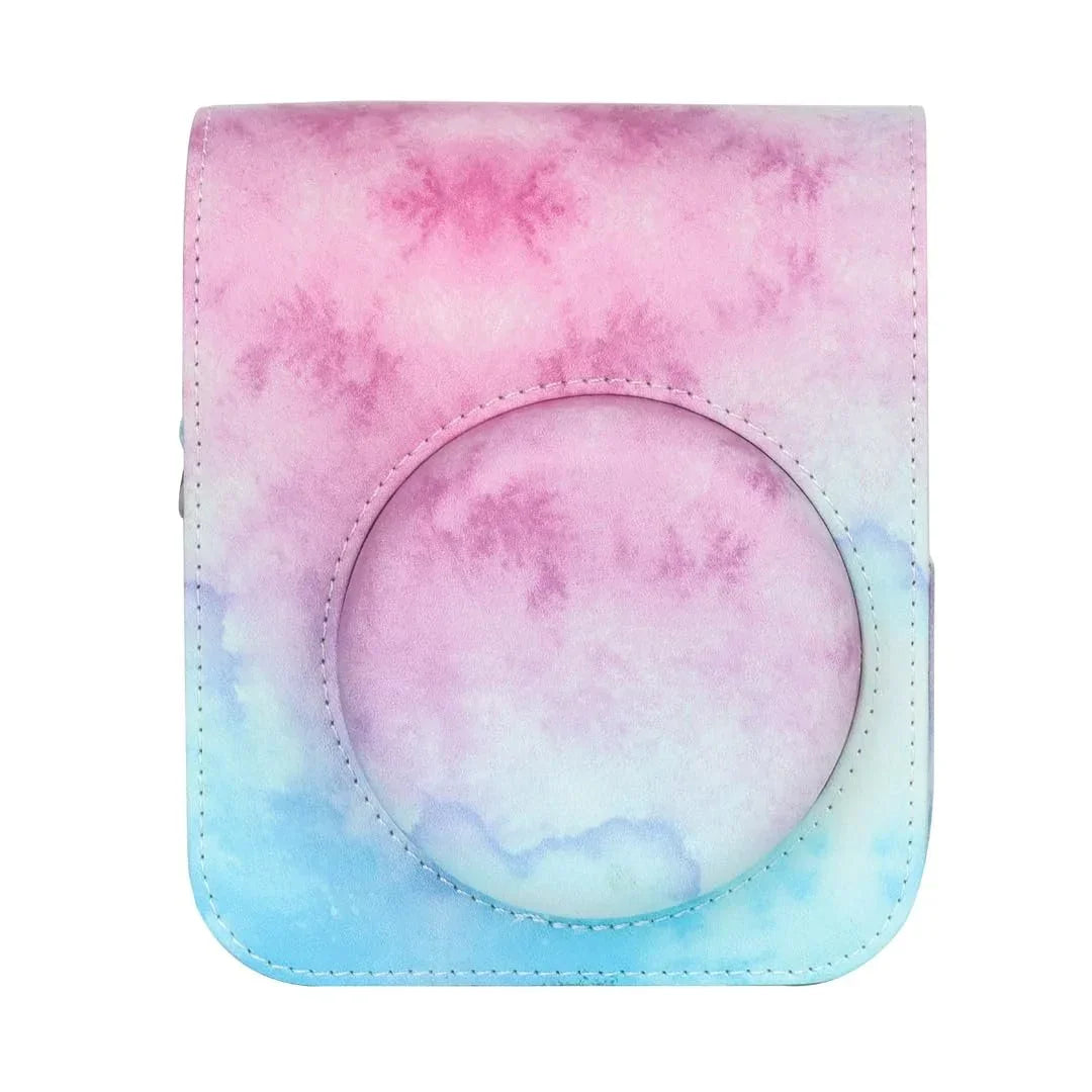 Blue Pink Painting Charm – Rainproof PU Leather Case for Instax Mini 12 with Adjustable Strap - Jaiman Toys