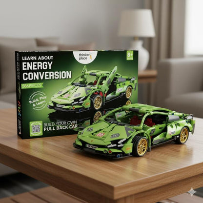 Thinker Place 1:18 DIY Blocks Pull-Back Car – Green | Buildable STEM Construction Racing Toy for Kids 8+