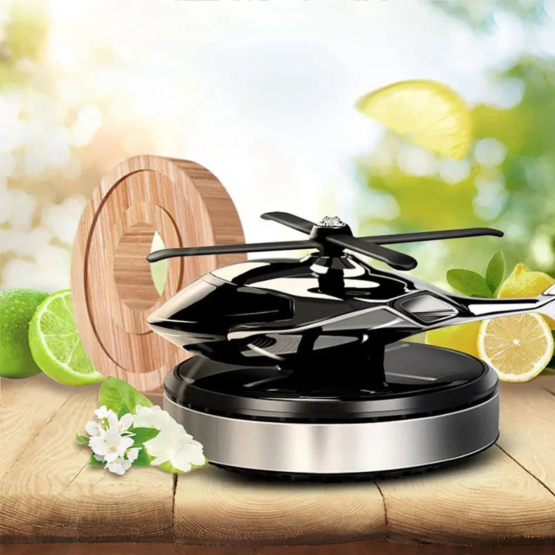 Solar Car Air Freshener – Creative Helicopter Design Aromatherapy Perfume Diffuser for Car Dashboard (Silver)