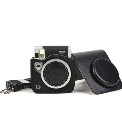 Vintage Charm – Classic PU Leather Case with Strap for Instax Mini 90 Neo Classic - Black - Jaiman Toys