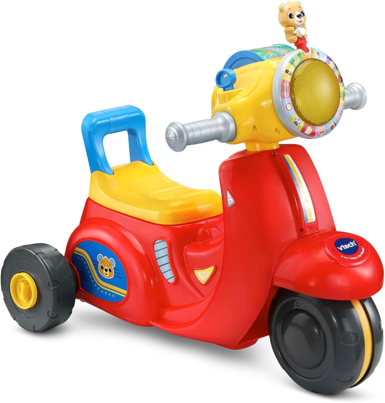 VTech 2-in-1 Map and Go Scooter for Toddlers | Interactive Ride-On & Push Scooter with Lights, Music, Learning Activities & Pretend Navigation | Red