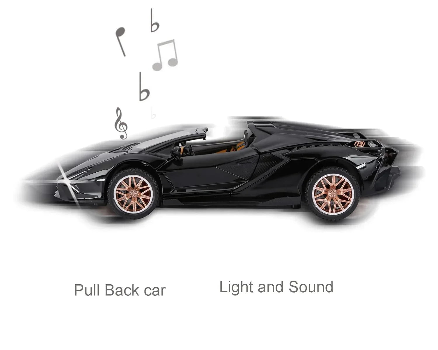 Lamborghini SIAN 1:32 Scale Die-Cast Metal Pull Back Toy Car – Black Model with Openable Doors, Sound & Light - Jaiman Toys