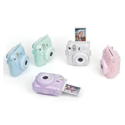 Fujifilm Instax Clear Storage Case for Instax Mini 12 Camera Case Transparent with Shoulder Strap and Camera Sticker with Photo Pocket for Store 10 Photos- Pastel Blue - Jaiman Toys