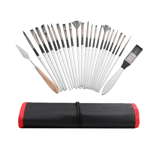 Artistry 24 Pcs Paint Brush Set, Acrylic Painting Brushes Kit with Knife Canvas Storage Bag, for Acrylic Oil Watercolor Gouache Painting Beginners - Jaiman Toys