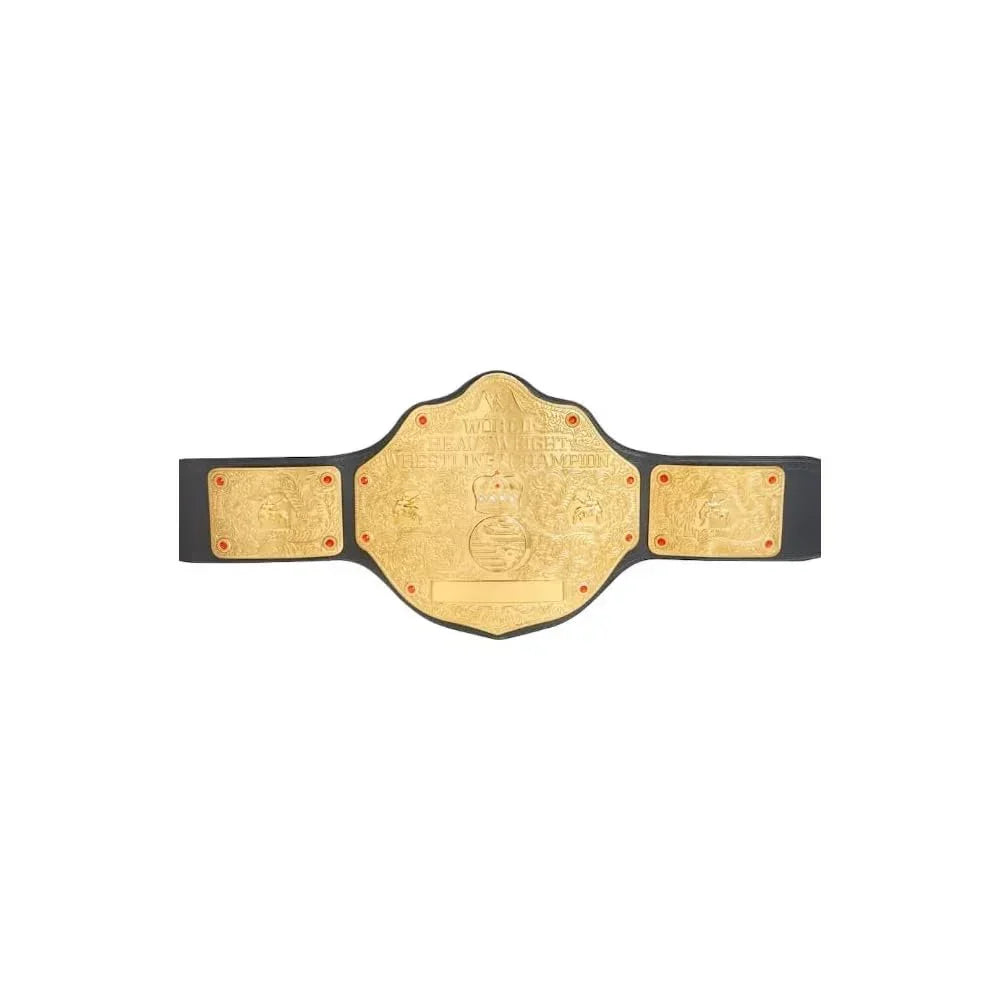 Gold World Heavyweight wrestling championship toy belt with black strap