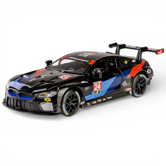 RMZ Hobby 1:32 BMW M8 GTE Die-Cast Model Car – Black |Pull Back, Openable Doors, Light & Sound (664996)