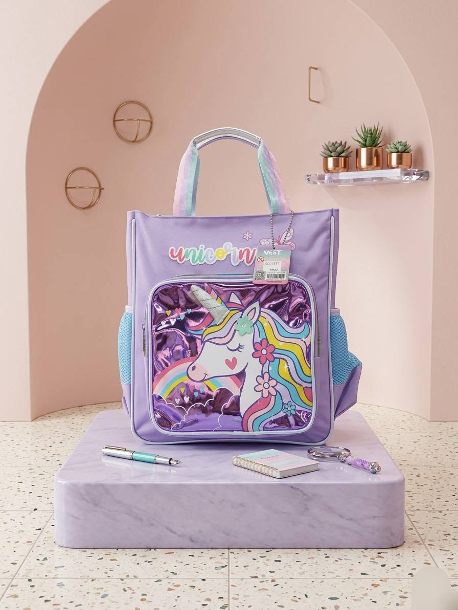 Vest Unicorn Rainbow Kids Backpack (32 x 26 cm) | Magical Unicorn-Themed School & Activity Bag with Side Mesh Pockets