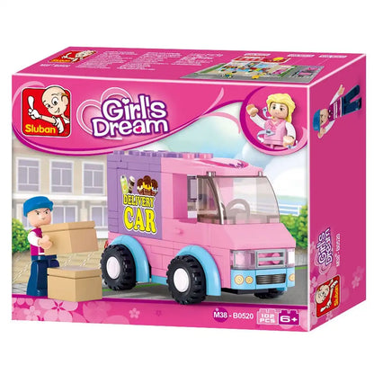 Sluban Girl's Dream Delivery Van Building Block Set M38-B0520 | 102 Pieces | Mini Delivery Truck Construction Toy with Figures | Educational Building Set for Kids