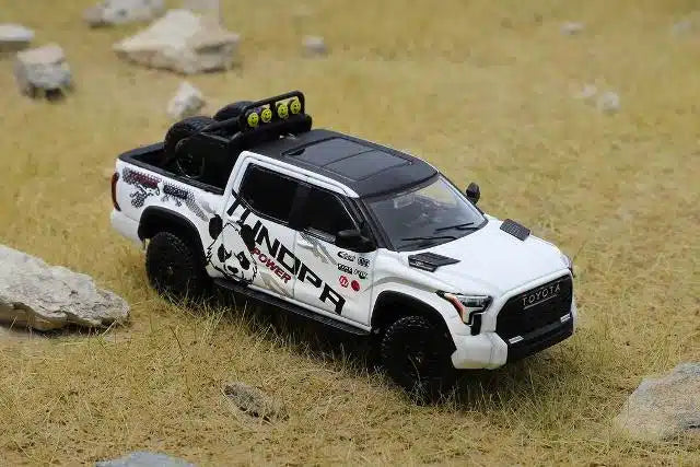 G.C.D 1:64 Toyota Tundra White Panda Edition (LHD) Diecast Model Car | With Adventure Accessories | KS-064-495