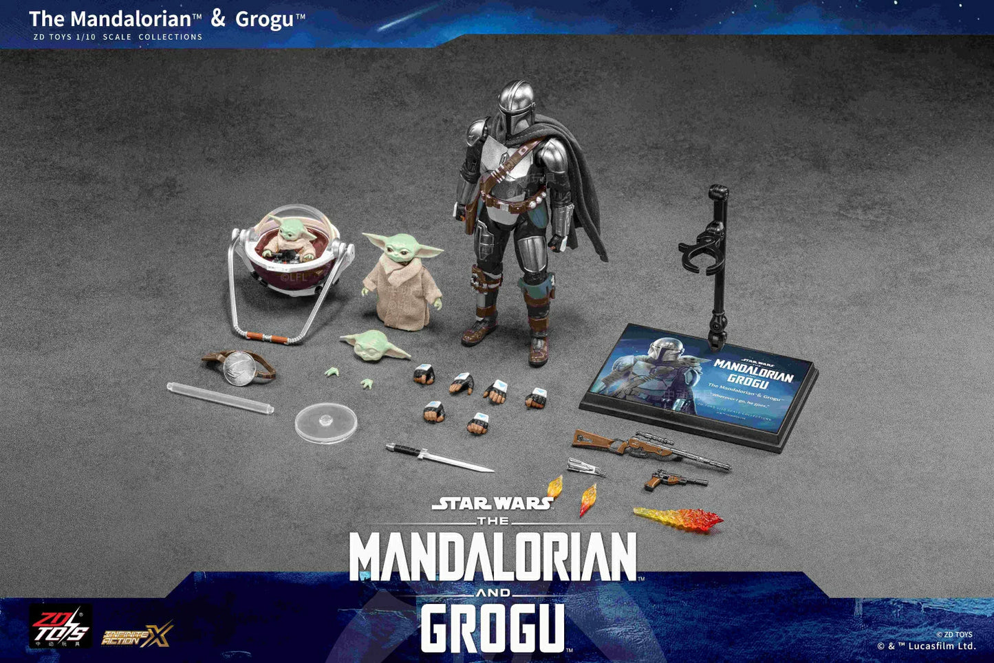ZD TOYS Star Wars: The Mandalorian & Grogu 1:10 Scale Action Figure Set | Premium Collectible Figures