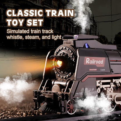 FENMING Battery Operated Steam Train Set with Smoke, Lights & 72-Inch Track Layout | Classic Railway Toy Train