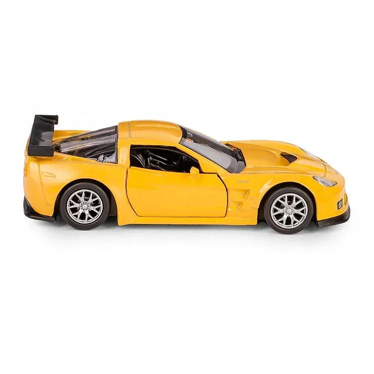 RMZ City 1:36 Chevrolet Corvette C6R Die-Cast Car | Openable Doors & Pull-Back Action | Metal Model Toy (Black / Yellow)