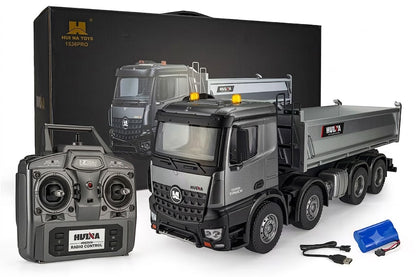 Huina Toys 1536 Pro 1:14 Scale Professional R/C Alloy Dump Truck | 13-Function 2.4GHz Remote Control Heavy Duty Construction Vehicle with Metal Dump Bed & LED Lights