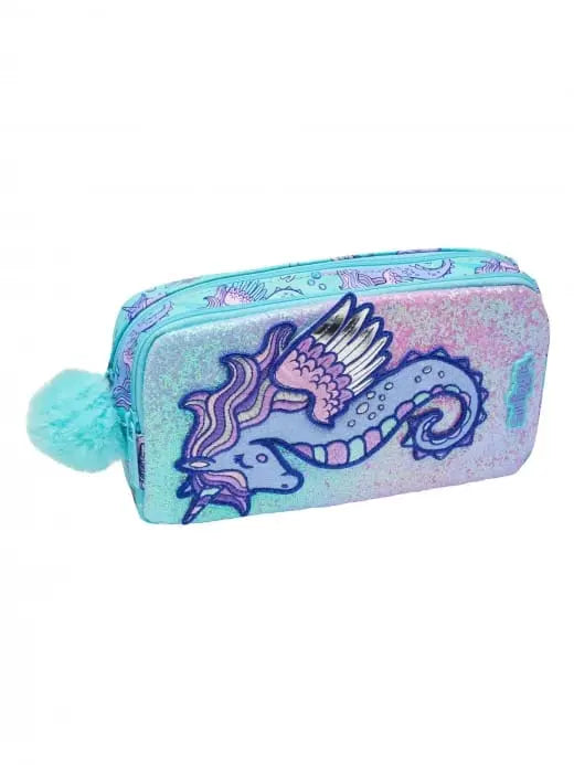 Smiggle Unicorn Glitter Pencil Pouch with Pom Pom – Kids School Stationery Pouch Case