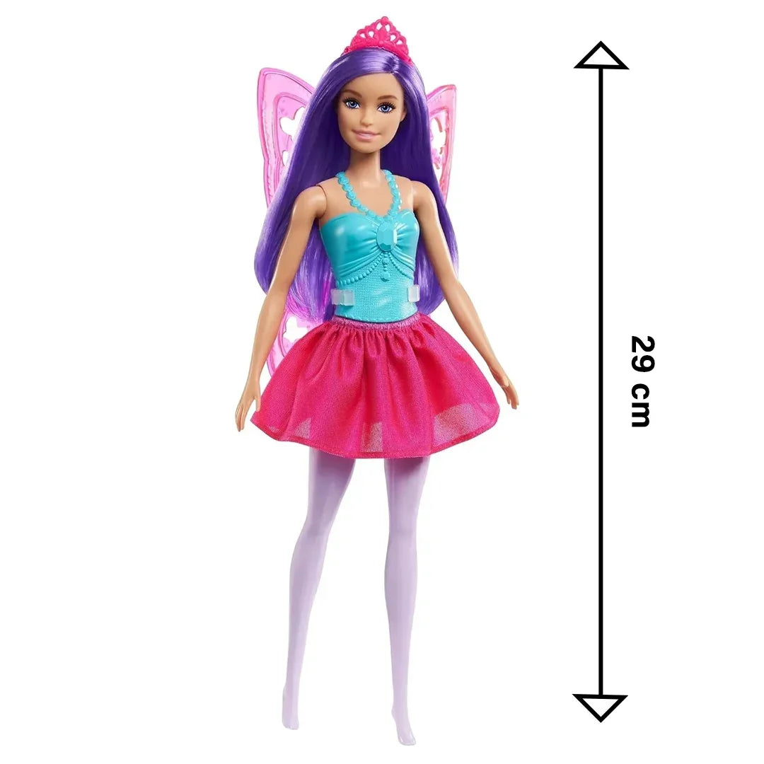 Barbie Dreamtopia Fairy Doll (11.5-in, Purple Hair) Wearing Skirt, Clip-On Wings &amp; Tiara, Gift 3 to 7 Year Olds - Jaiman Toys
