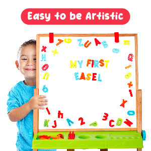 Giggles Funskool My First Easel, 4in1 Double Sided Wooden Magnetic Board with Alphabets & Numbers, Learning, Fun & Engaging Activity,