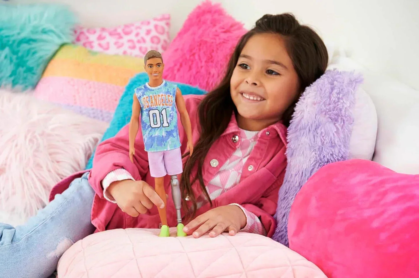 Barbie® Ken® Fashionistas™ Doll #212 with Prosthetic Leg, Wearing Los Angeles Jersey and Purple Shorts with Sneakers - Jaiman Toys