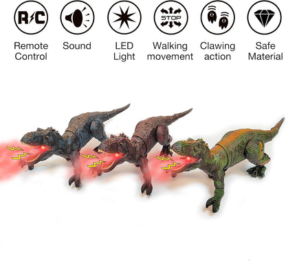 Remote Control 2.4GHz Steam Dinosaur Toy (Maroon) with Light, Sound & Red Mist Spray – RC Walking T-Rex for Kids