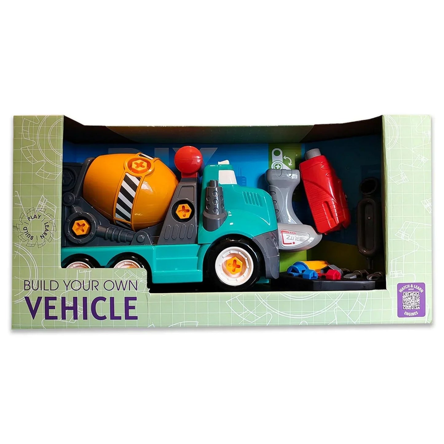 ThinkerPlace 2-in-1 Electric Detachable Mix Truck | Motorized Cement Mixer DIY Assembly Vehicle with Electric Drill for Kids