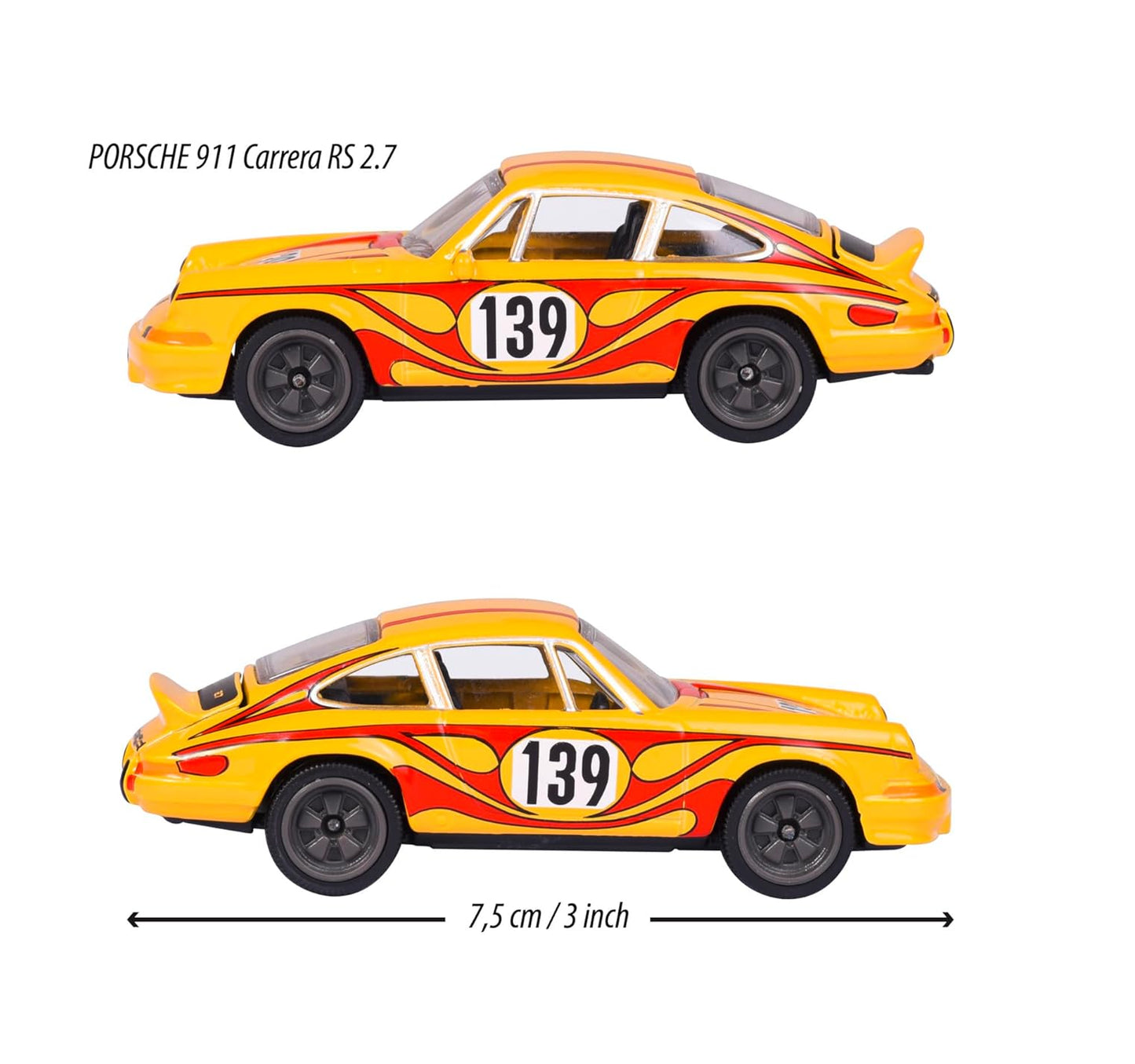 Majorette Porsche 911 Carrera RS 2.7 Diecast Car – 1:64 Scale Classic Model with Moving Parts