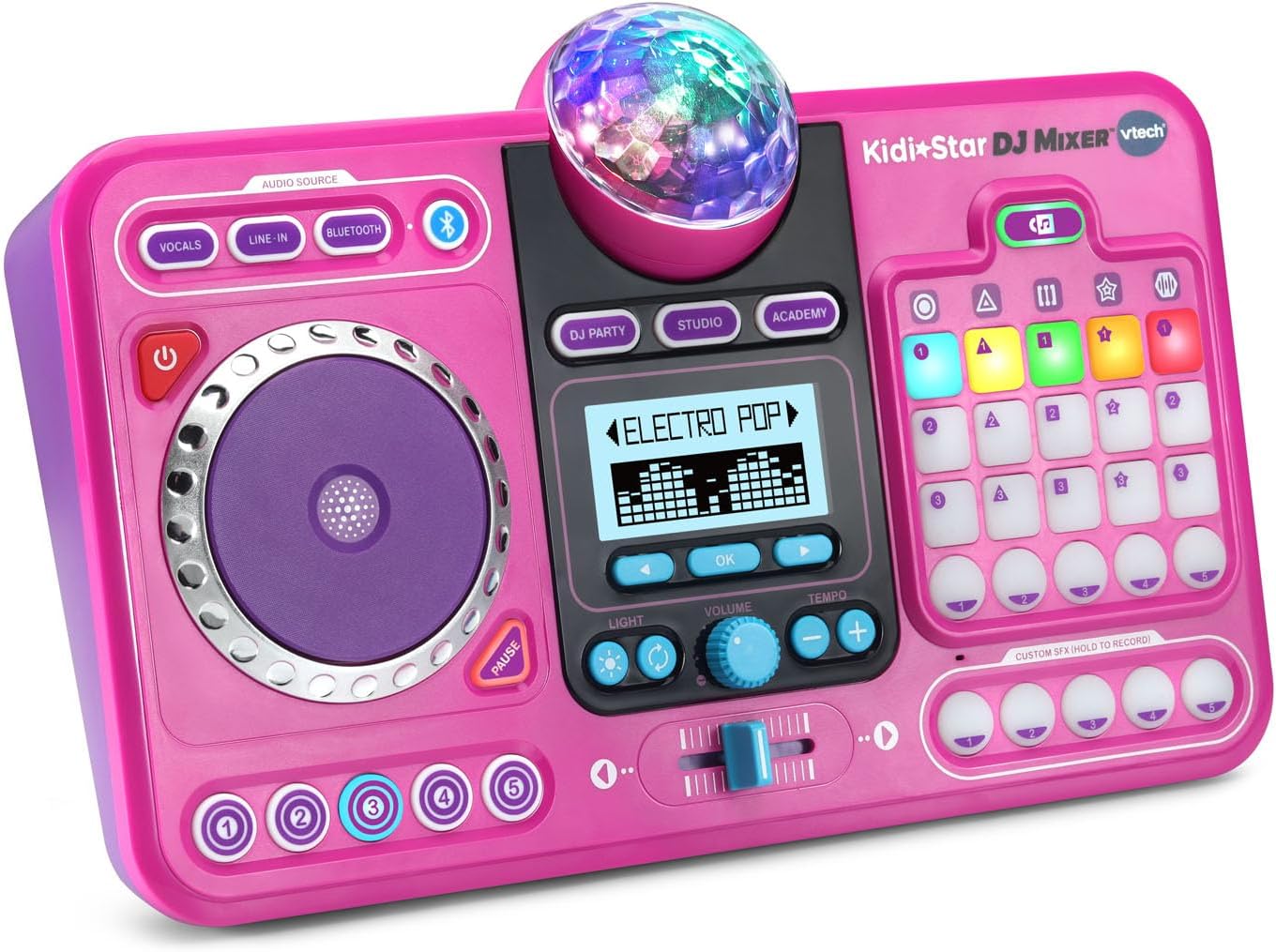 VTech Kidi Star DJ Mixer, Pink | Kids DJ Mixing Console with Bluetooth, DJ Turntable, Recording Studio, Sound Effects, Party Lights & Music Games | Interactive Music Toy