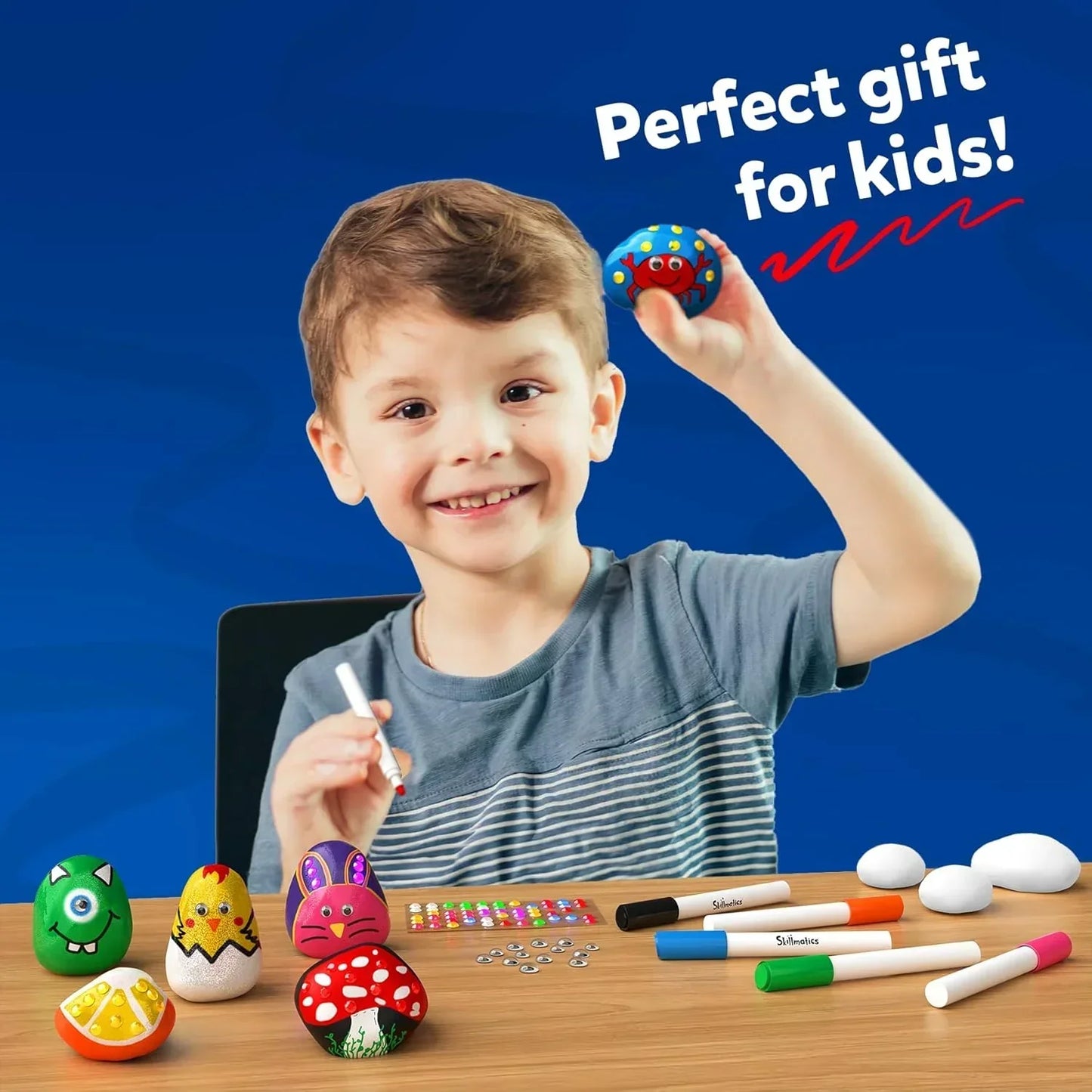 Skillmatics Rock Painting Kit - Mess-Free Art & Craft Activity For Girls & Boys, Craft Kits & Supplies, Diy Creative Activity, Gifts For Kids Ages 4, 5, 6, 7, 8, 9, 10, 11, 12, Multicolor - Jaiman Toys