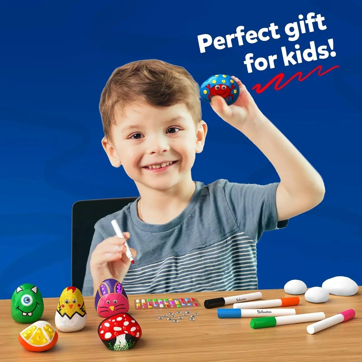 Skillmatics Rock Painting Kit - Mess-Free Art & Craft Activity For Girls & Boys, Craft Kits & Supplies, Diy Creative Activity, Gifts For Kids Ages 4, 5, 6, 7, 8, 9, 10, 11, 12, Multicolor - Jaiman Toys