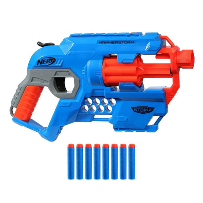 Nerf Alpha Strike Hammerstorm Blaster – Hammer-Priming Action, Rotating 8-Dart Drum, 8 Official Nerf Elite Darts – for Children, Teens, Adults, Multicolor (E6748) - Jaiman Toys