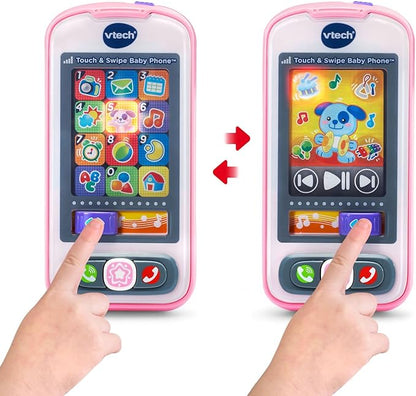 VTech Touch & Swipe Baby Phone Interactive Learning Toy with Lights, Sounds, Songs & Educational Activities | Pink