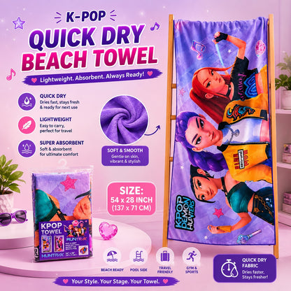 K-POP Quick Dry Beach Towel 54 x 28 Inch  | Super Absorbent Microfiber Towel for Beach, Pool, Gym & Travel
