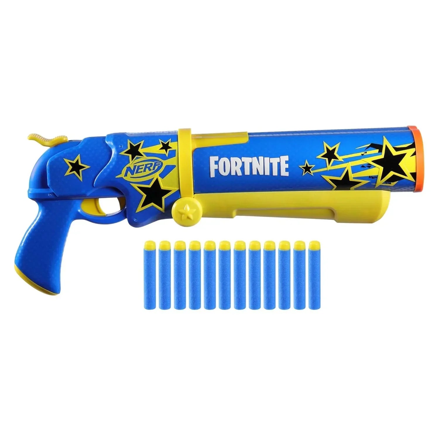 Nerf Fortnite Half Tone Hero Blaster, Bonus Code to Unlock Half Tone Hero Wrap in The Game, Break Open Loading, 12 Nerf Elite Darts - Jaiman Toys