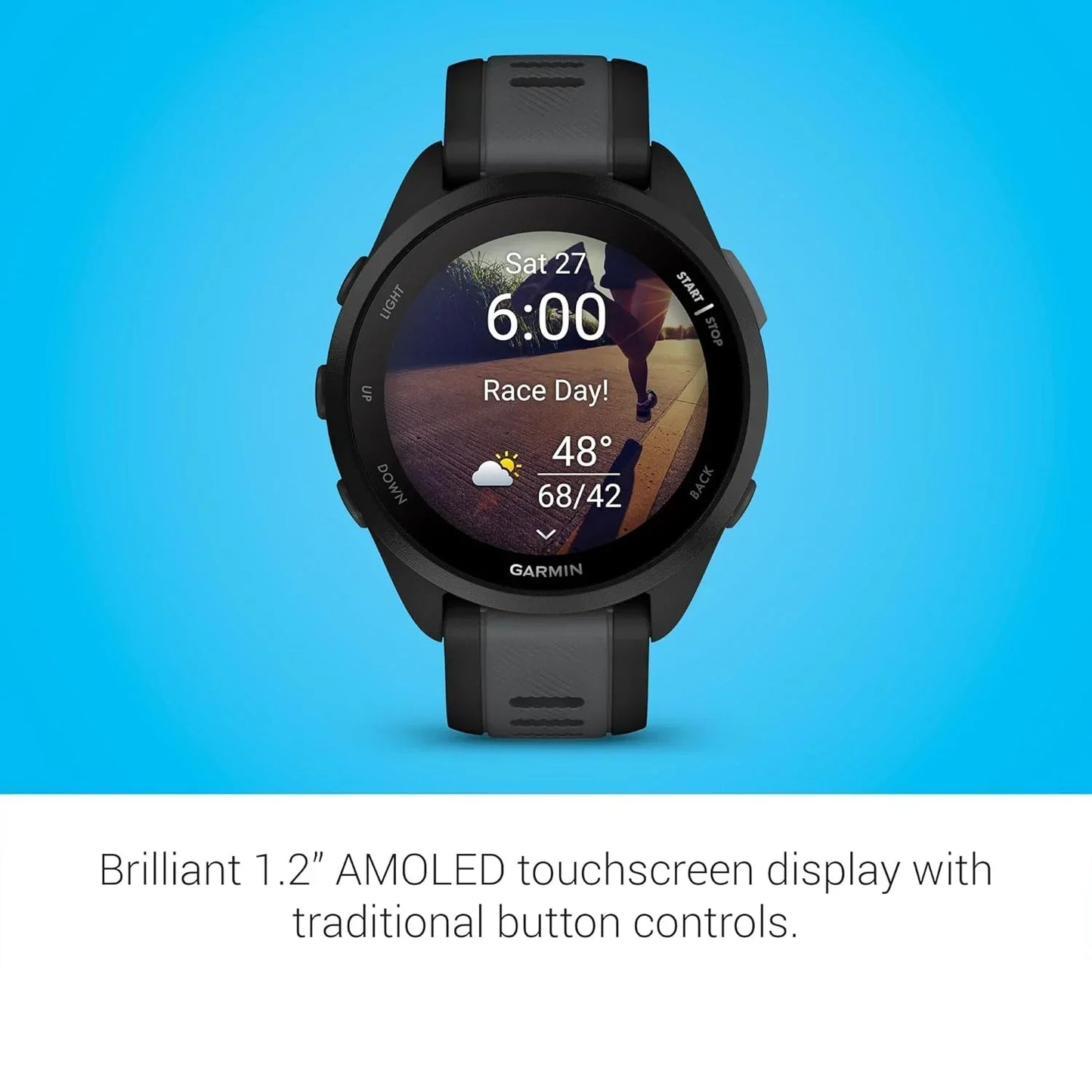 Garmin Forerunner 165 Music, Running Smartwatch, Colorful AMOLED Display, Training Metrics and Recovery Insights, Music on Your Wrist, Black/Slate Gray - Jaiman Toys