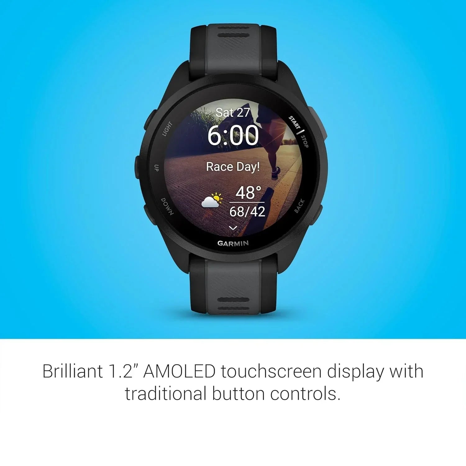 Garmin Forerunner 165 Music, Running Smartwatch, Colorful AMOLED Display, Training Metrics and Recovery Insights, Music on Your Wrist, Black/Slate Gray - Jaiman Toys