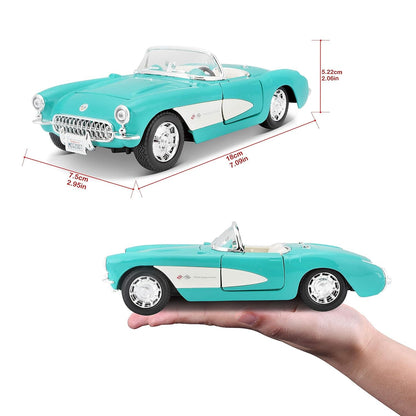 Maisto 1957 Chevrolet Corvette Convertible 1:24 Die-Cast Model Car | Collector's Collection | Turquoise & White Classic Roadster
