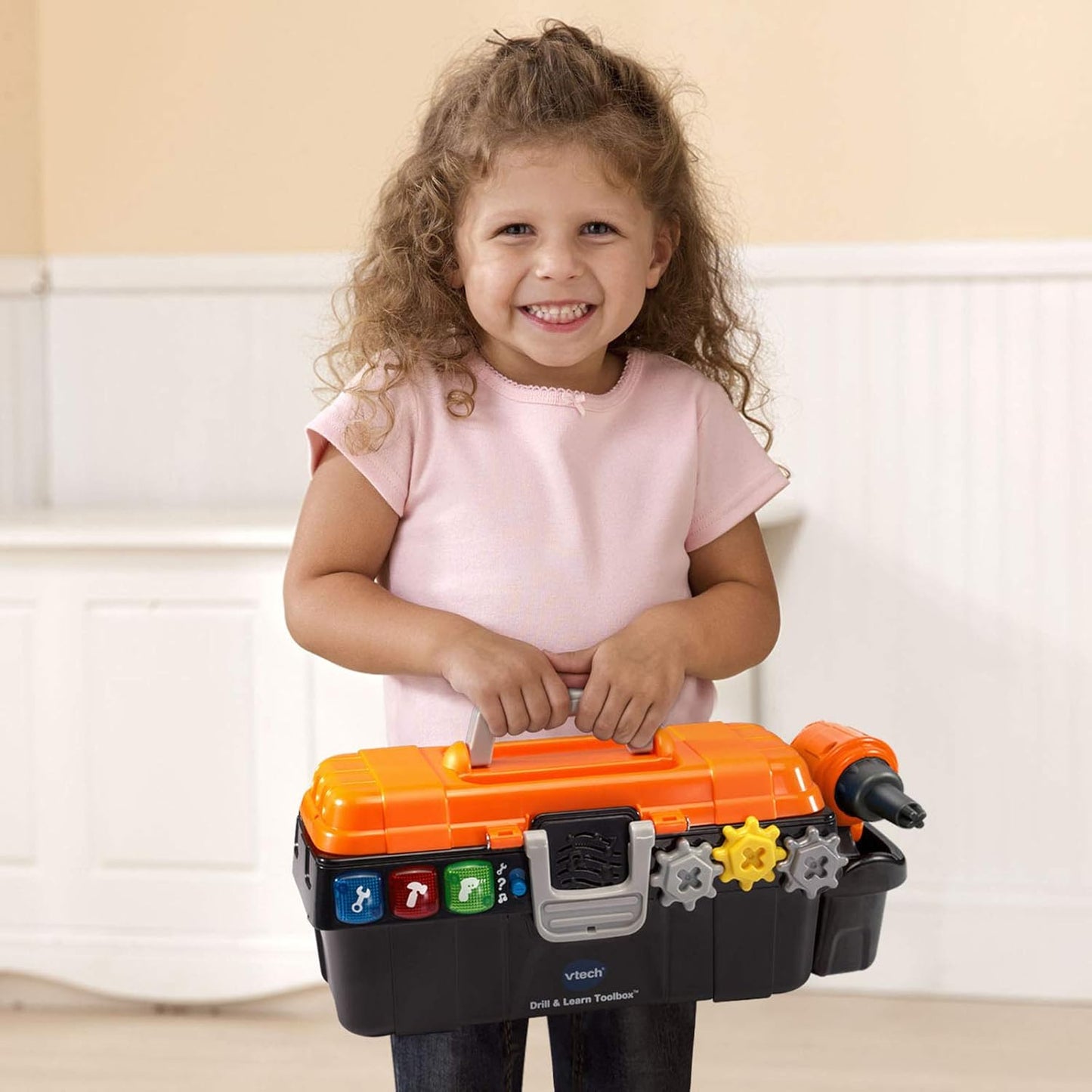 VTech Drill and Learn Toolbox | Interactive Electronic Tool Set with Toy Drill, Lights, Sounds & STEM Learning Activities | Orange