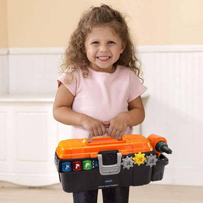 VTech Drill and Learn Toolbox | Interactive Electronic Tool Set with Toy Drill, Lights, Sounds & STEM Learning Activities | Orange